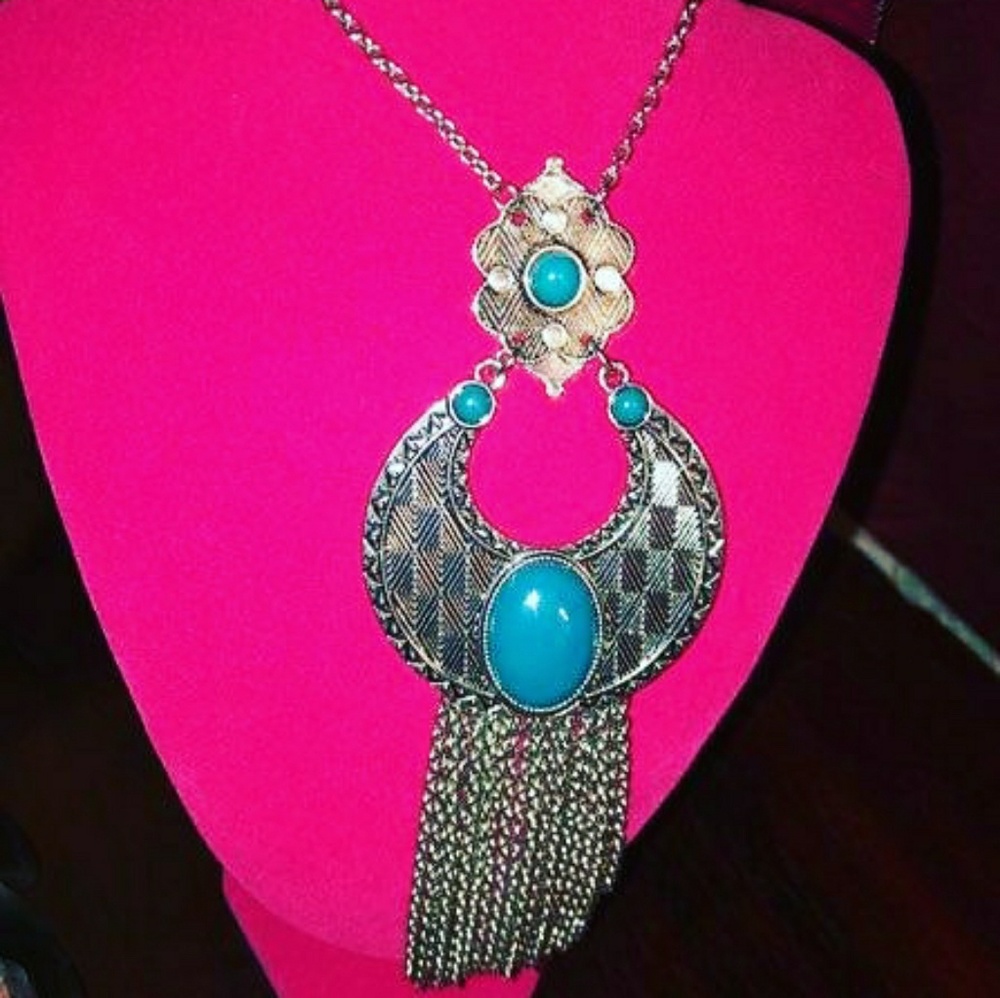 turquoise and silver pendant Bohemian tribal
